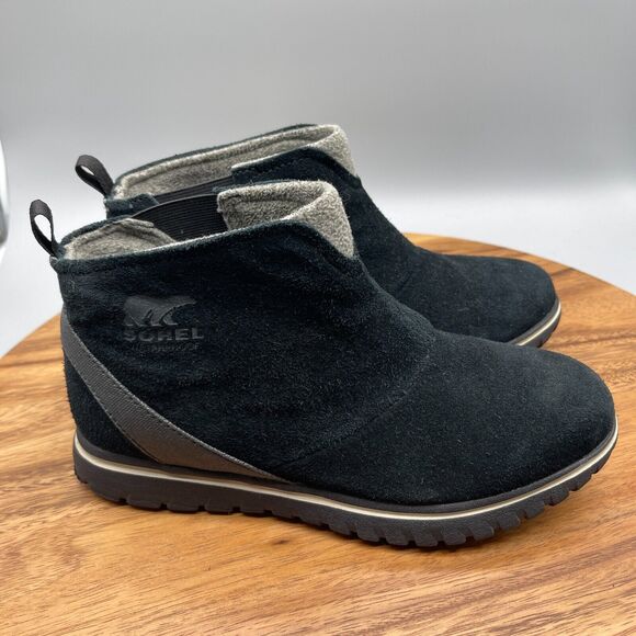 Sorel Cozy Short Boots Womens Size 6.5 Black Suede Leather Booties Pull On - Picture 1 of 8
